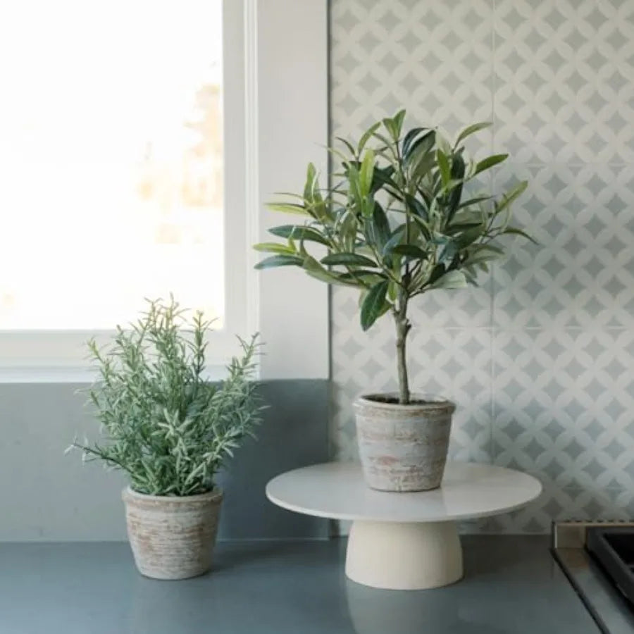 Faux Rosemary Plant Olive Topiary Set-of-2 Premium Artificial Indoor Plants in Grey with Lifelike Leaves for Realistic Natural