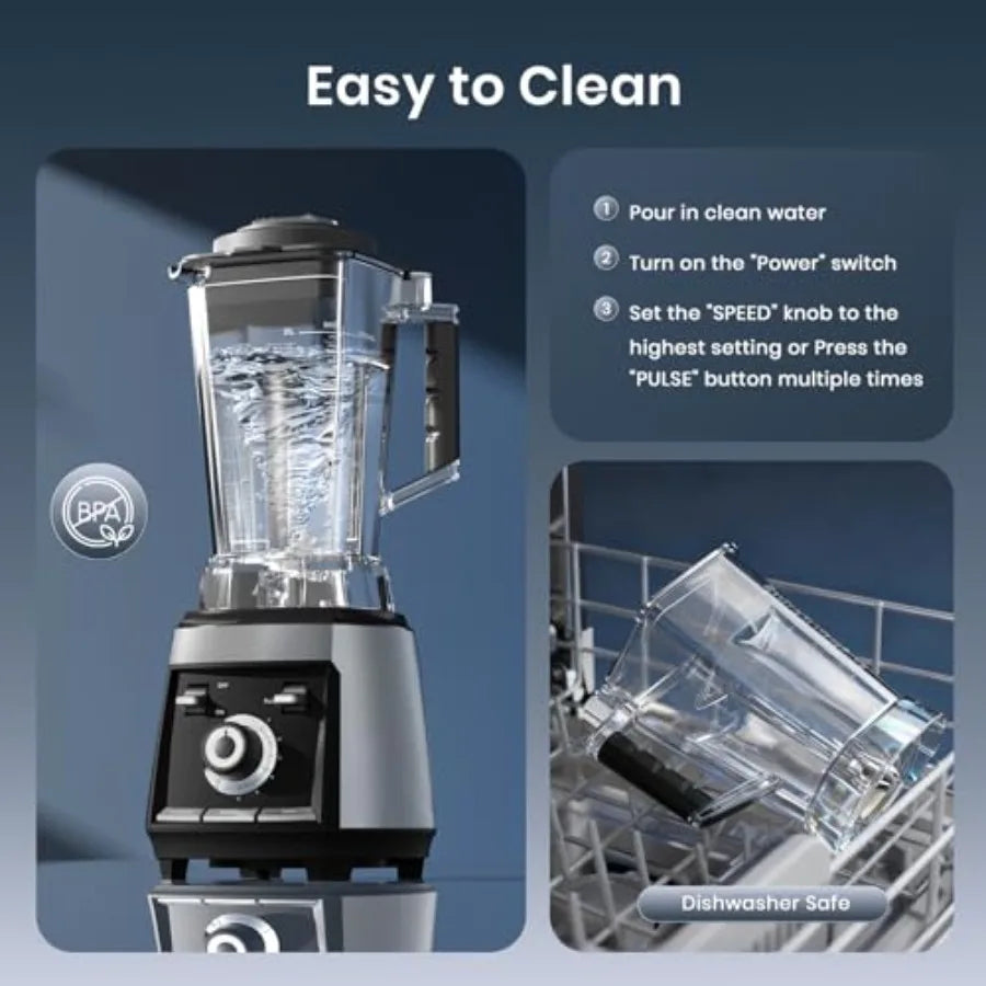 Kitchen 1800W Smoothie Blender with Stainless Steel Blades 68-oz Pitcher Ice Crushing Frozen Fruit BPA Free Silver