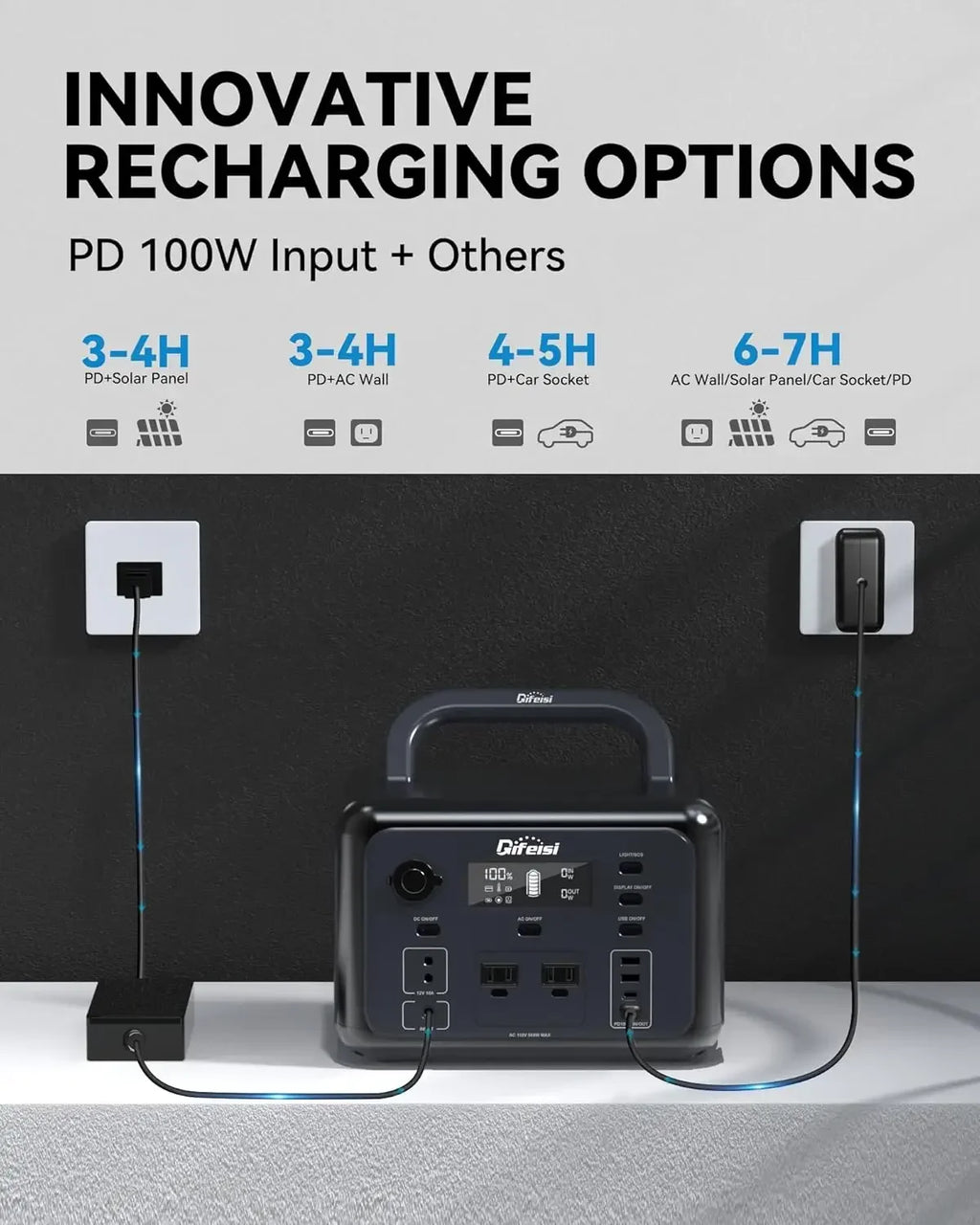 Portable Power Station,518Wh LiFePO4 Battery Solar Generator with 110V/500W Dual AC Outlets,PD 100W Output/Input,Fast Recharging