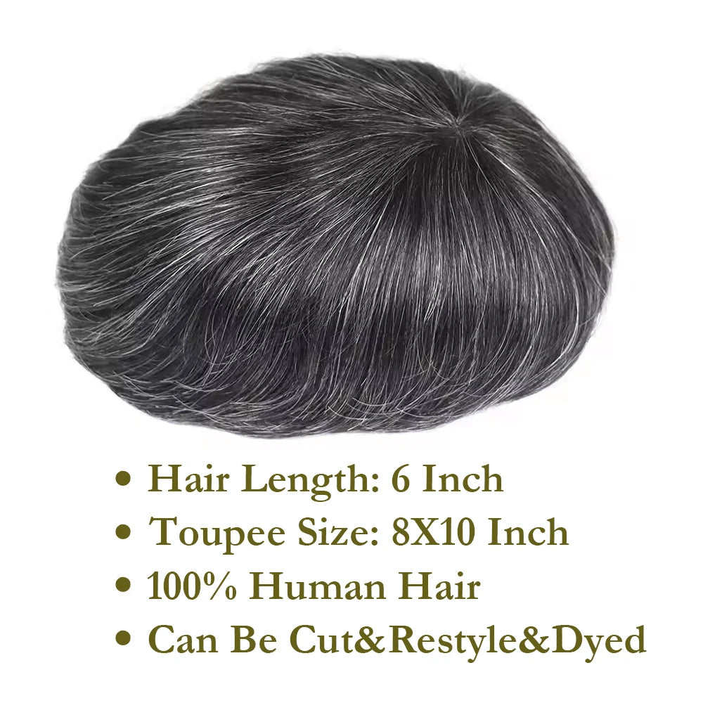 【TIMIA】Men's Wig Soft PU Material 0.1mm Toupee black 130% Invisible Skin Men's Hairpiece #1B20 8*10inch 130% Densit