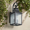 23 in Outdoor wall light fixture made of black metal transparent frosted glass, suitable for porch, terrace, garage, garden