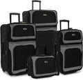 Lightweight Expandable Rolling Luggage Set, Black, 4-Piece with Durable Fabric and Smooth Wheels