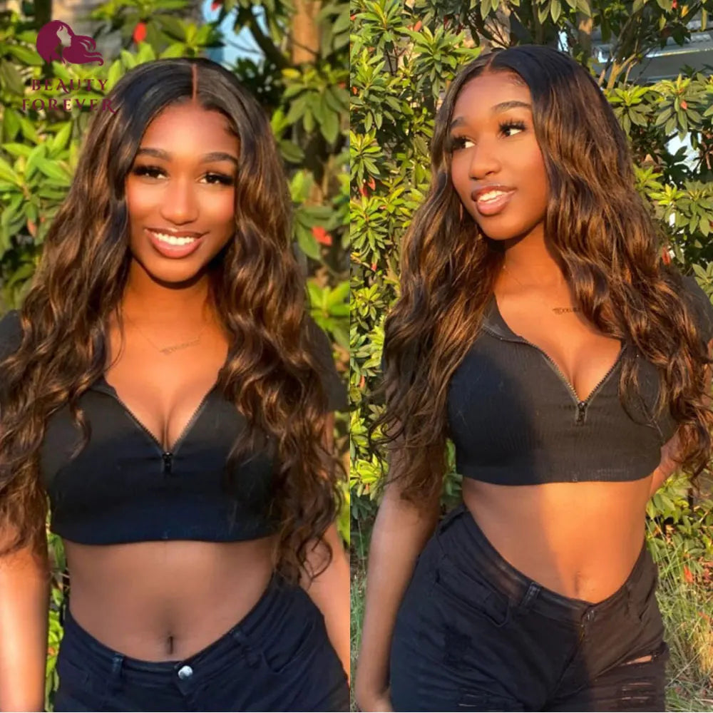 Beauty Forever Bye Bye Knots Colored Glueless Human Hair Wig #FB30 Balayage Brown Color Lace Front Human Hair Wig 180%