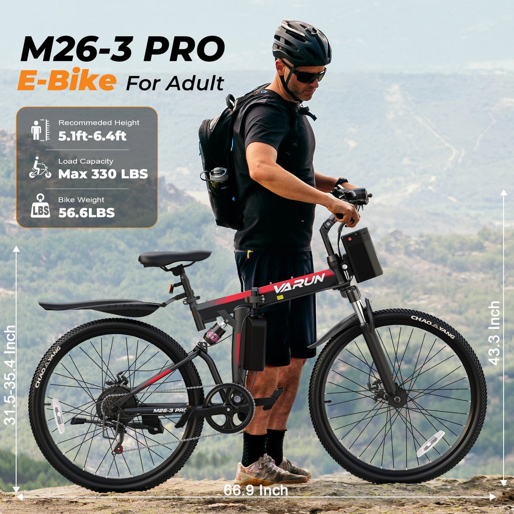 Varun M26-3 Pro Adult Electric Bike, 750W Peak Power, 48V 7.8Ah Battery, 26" Tire, 20MPH, E-bike UL 2849, 1 Year Warranty