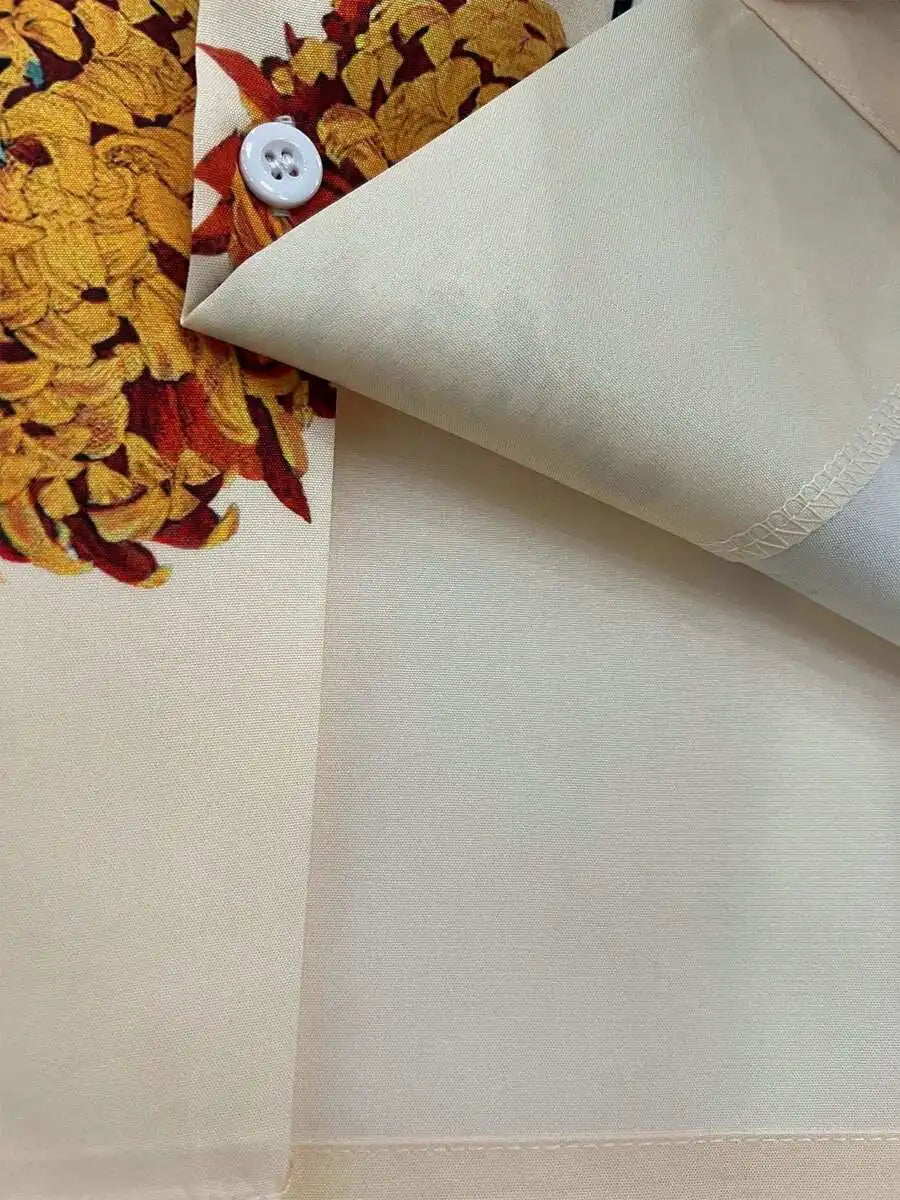 Men's Short Sleeve Casual Shirt with Floral & Canine Print, Beach Style