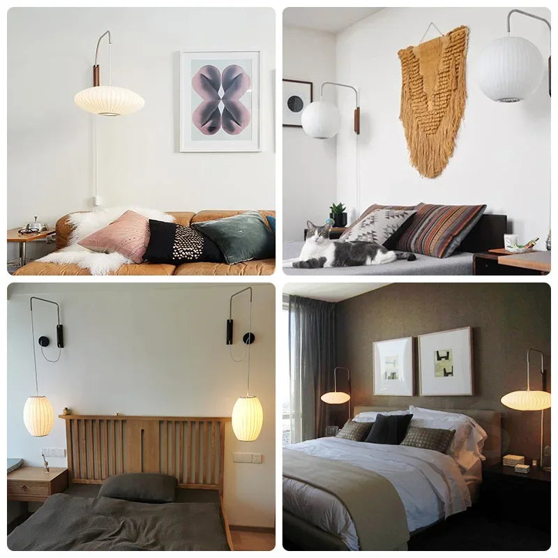 Modern Nelson Ball Wall Sconce Modern Japanese Wall Lamp for Living Room Bedroom Home Bedside Office Hotel Silk Cloth Lamps