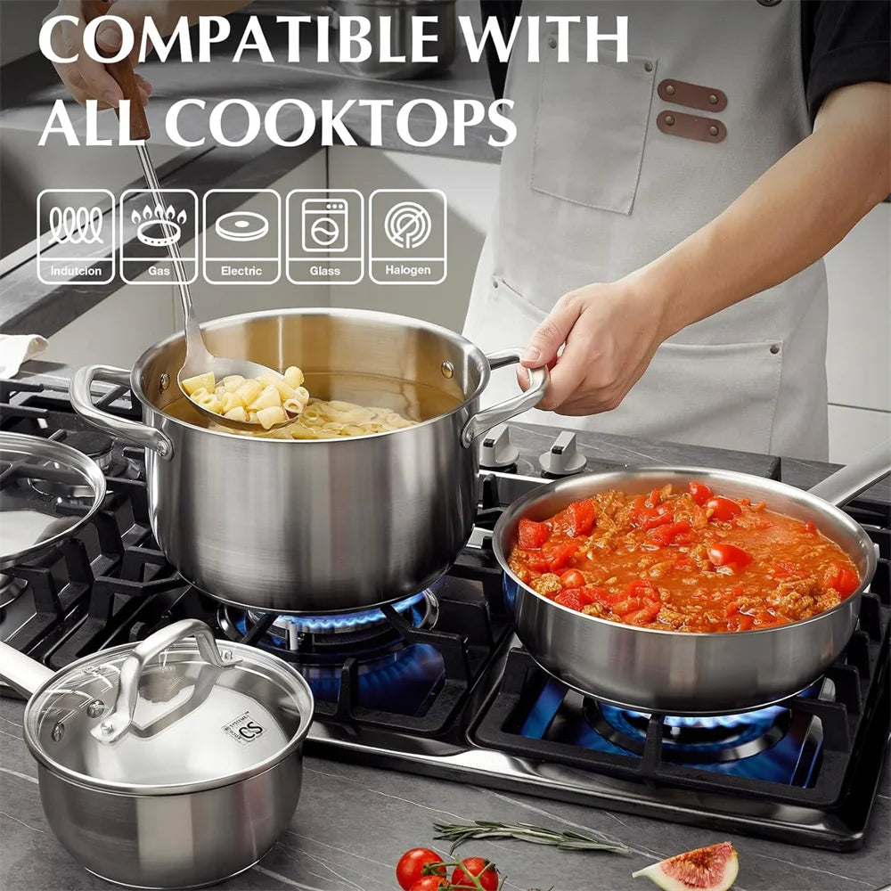 KOCH SYSTEME CS Stainless Steel Pots and Pans Set 10Pcs Non-stick Frying pan Soup pot Mlik Pot Cookware Set Induction Compatible