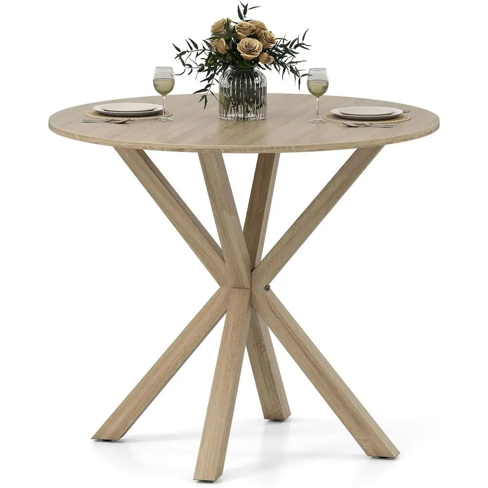 Oak 36 Round Dining Table for 4, Wooden Trestle Leg Design, Ideal for Kitchen, Dining Room, and Small Spaces