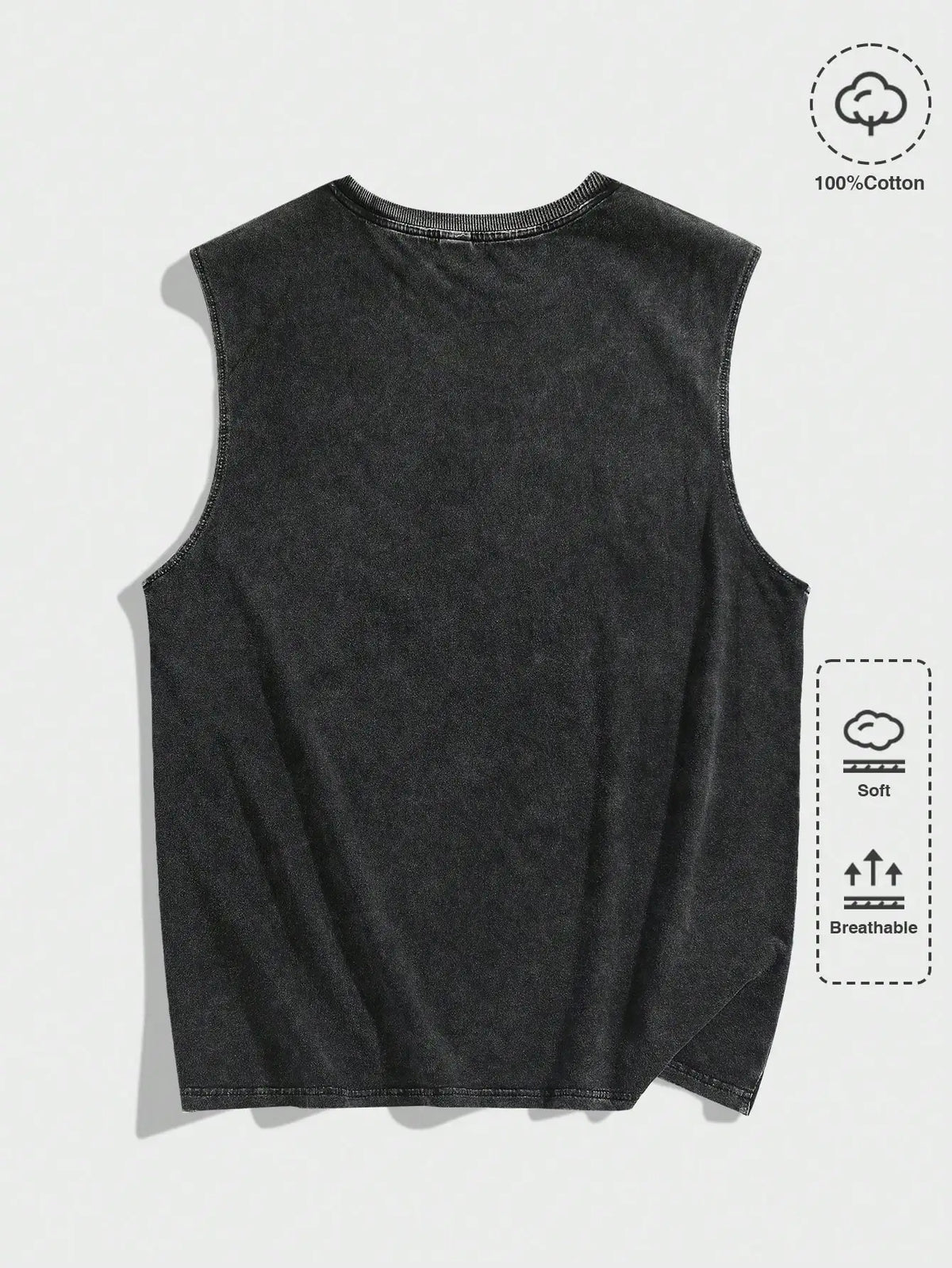 Men's Distressed Acid Wash Sleeveless Tank Top with Gothic Religious Graphic Print