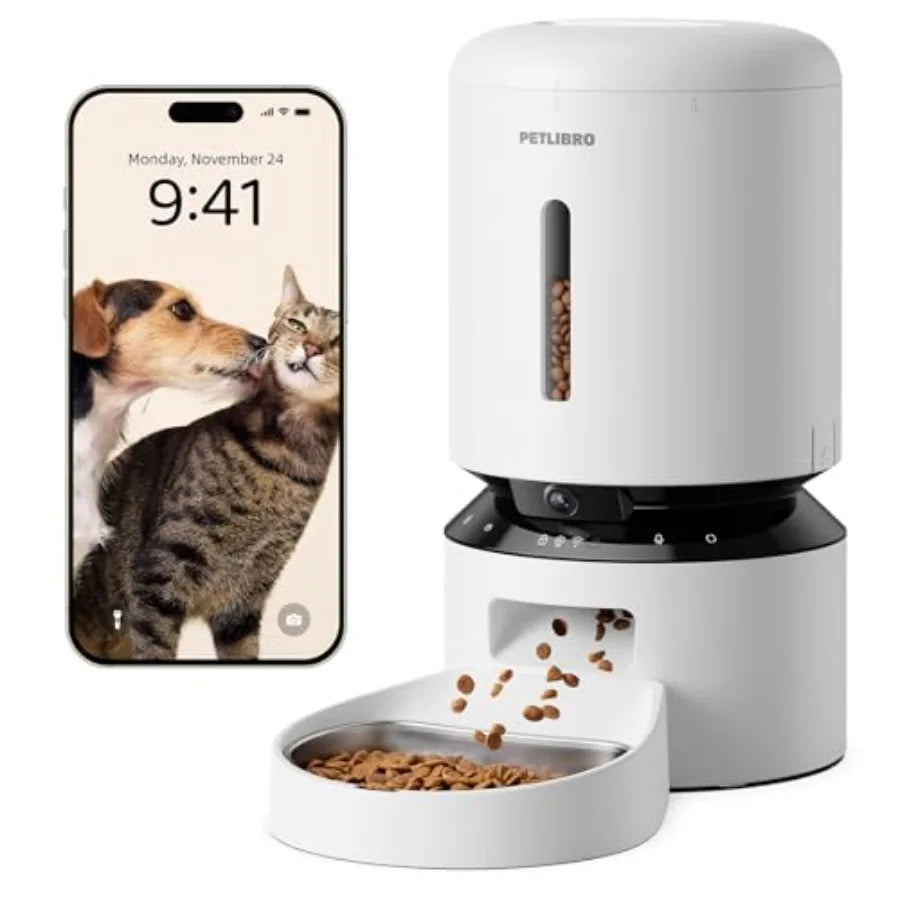 Automatic Cat Feeder with 1080P HD Camera and Night Vision 5G WiFi Pet Feeder with 2-Way Audio Low Food Blockage Sensor Motion