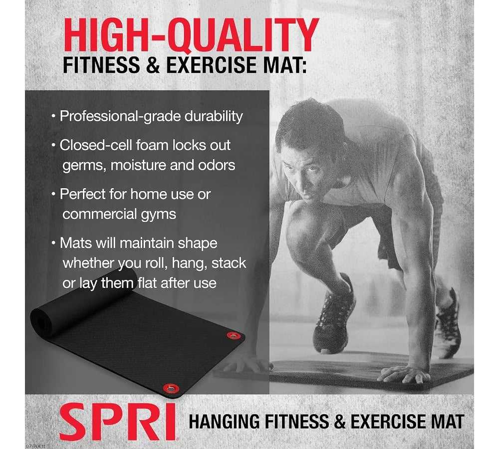 Commercial Grade Hanging Exercise Mat, Dense Foam Yoga Fitness Mat with Reinforced Holes for Gym Classes