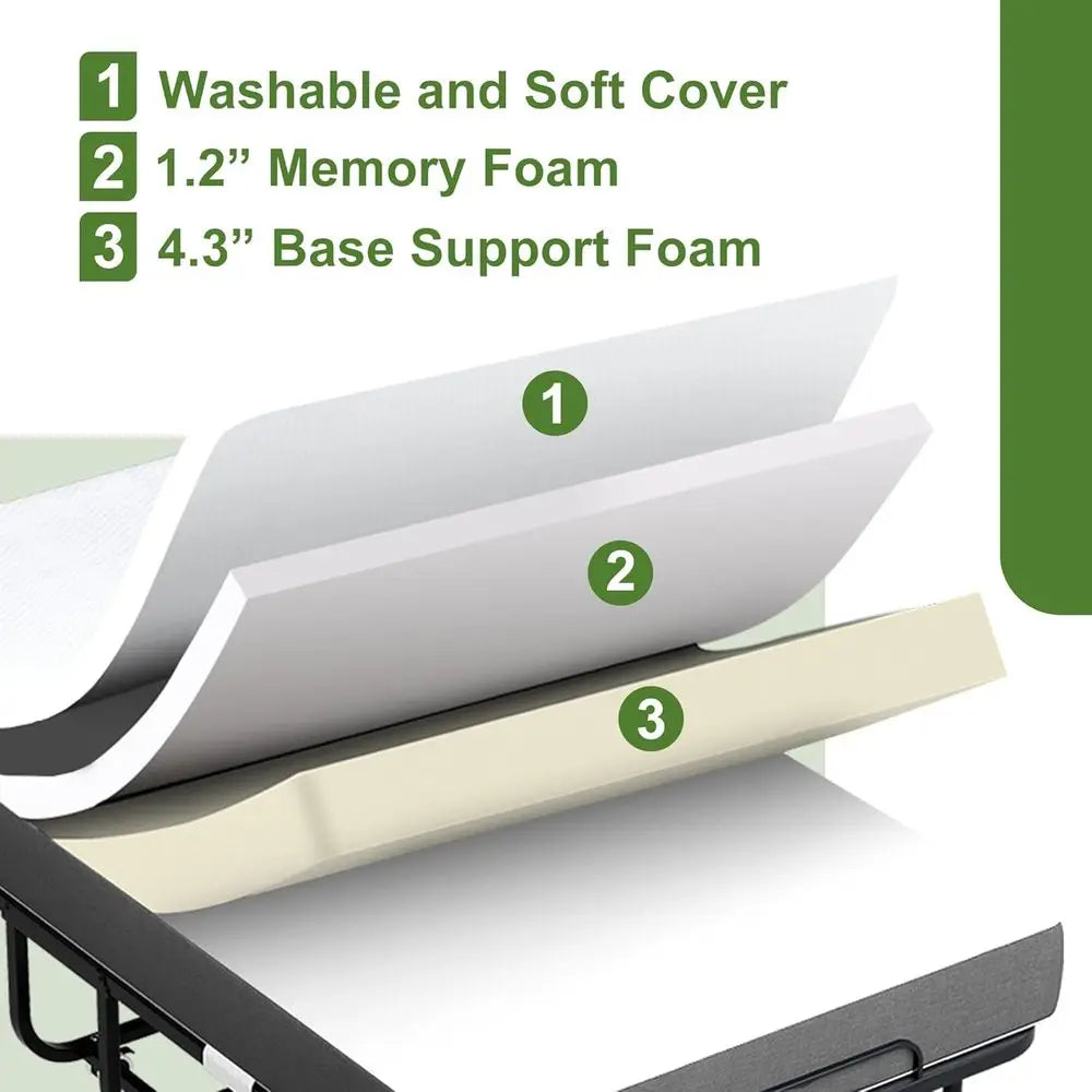 75 x 38 Adult Rollaway Bed with 5 Memory Foam, 500 lbs Capacity, Folding with Locking Wheels