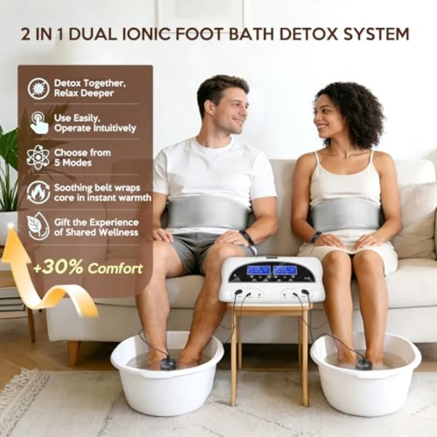 Dual Ionic Foot Bath Detox Machine Professional Spa Cleansing with 2 Waist Belts 2 Arrays 10 Liners Blue