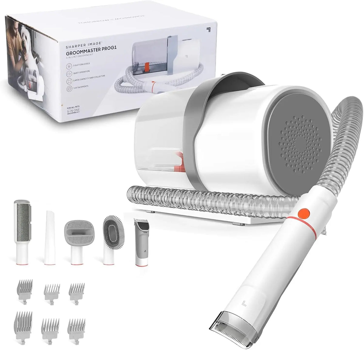5-in-1 Pet Grooming Vacuum Kit with Low Noise Trimmer, 2.5L Dust Cup, 3 Suction Modes & 5 Tools for Dogs, Cats