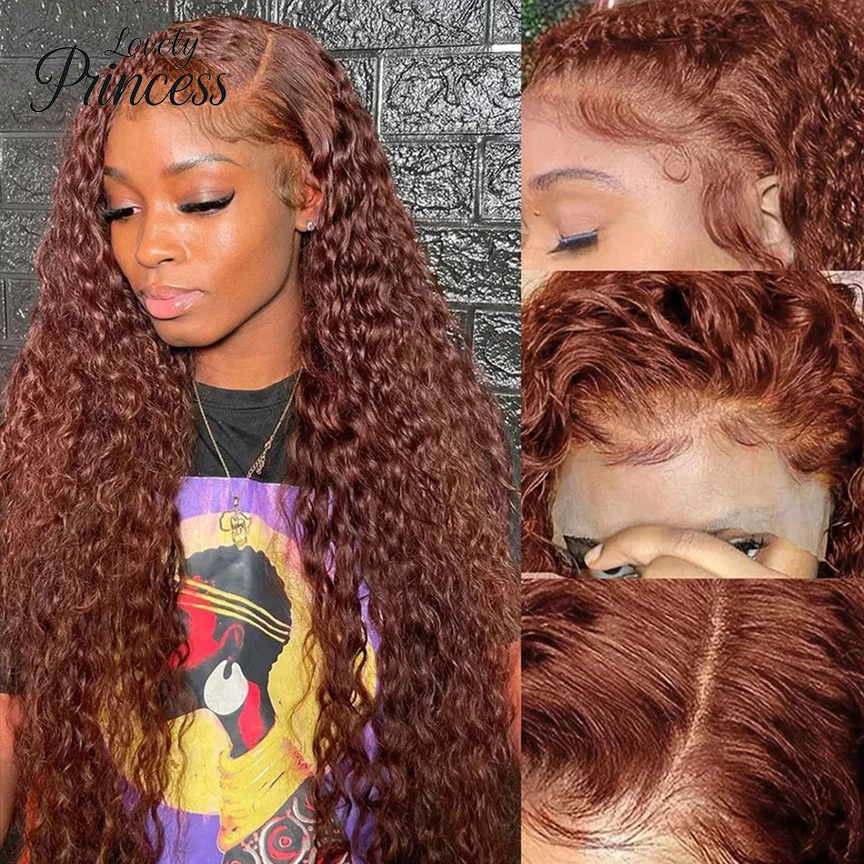 30 40 Inch Reddish Brown 13x6 Lace Frontal Wig 250 Density Colored Curly Wigs Human Hair Deep Wave 13x4 13x6 HD Lace Frontal Wig