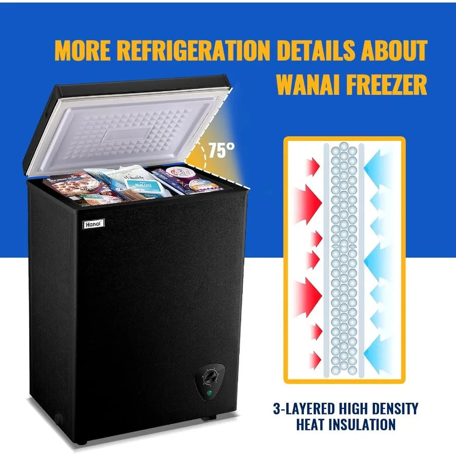 Chest Freezer WANAI 3.5 Cubic Deep Freezer with Top Open Door and Removable Storage Basket 7 Gears Temperature Control Ideal fo