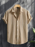 Men's Casual Short Sleeve Shirt with Textured Diamond Pattern, Lightweight Breathable Fabric for Summer Vacation