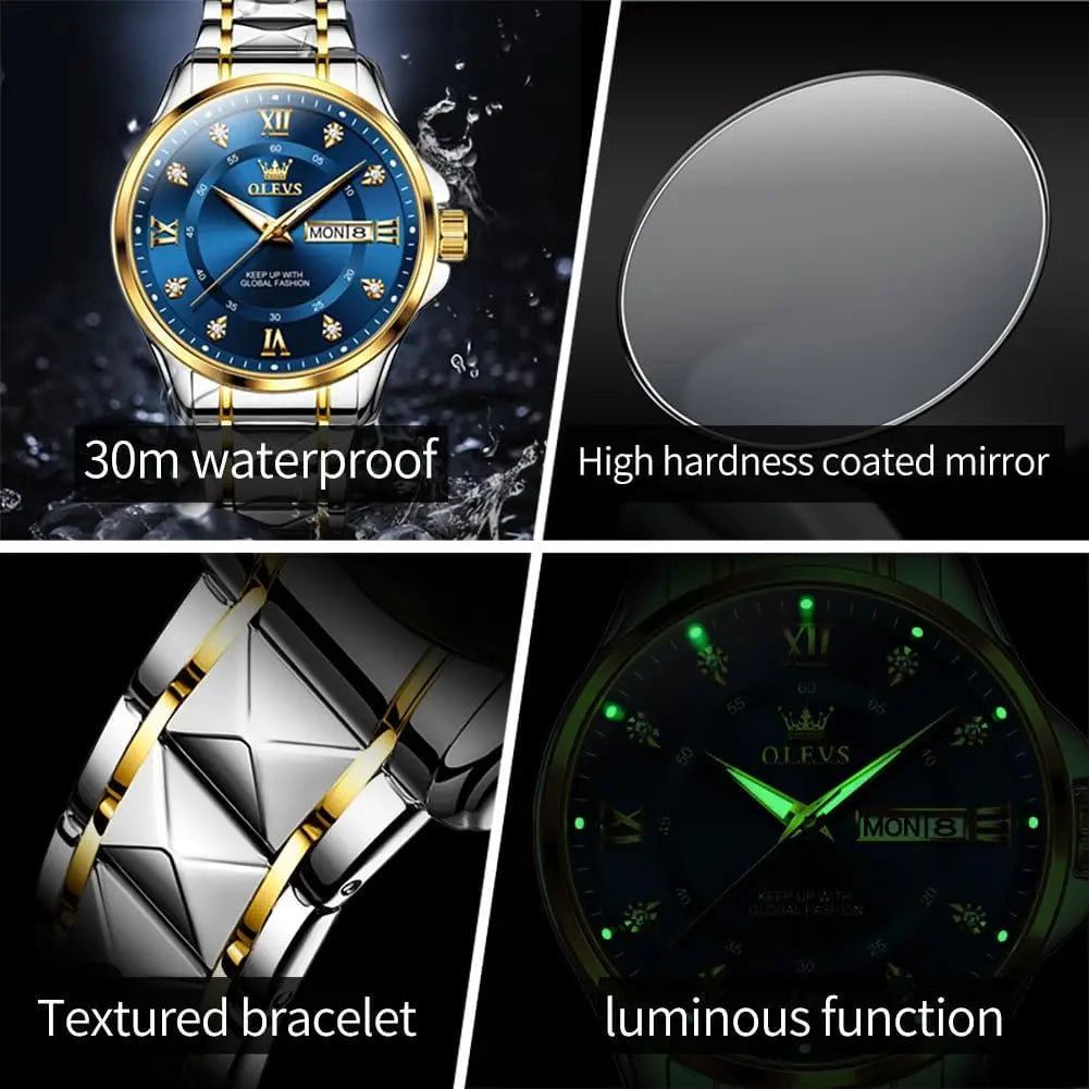 Luminous Calendar Date Waterproof Stainless Steel Couple Watch for Men and Women, Formal Casual Romantic Wedding Gift
