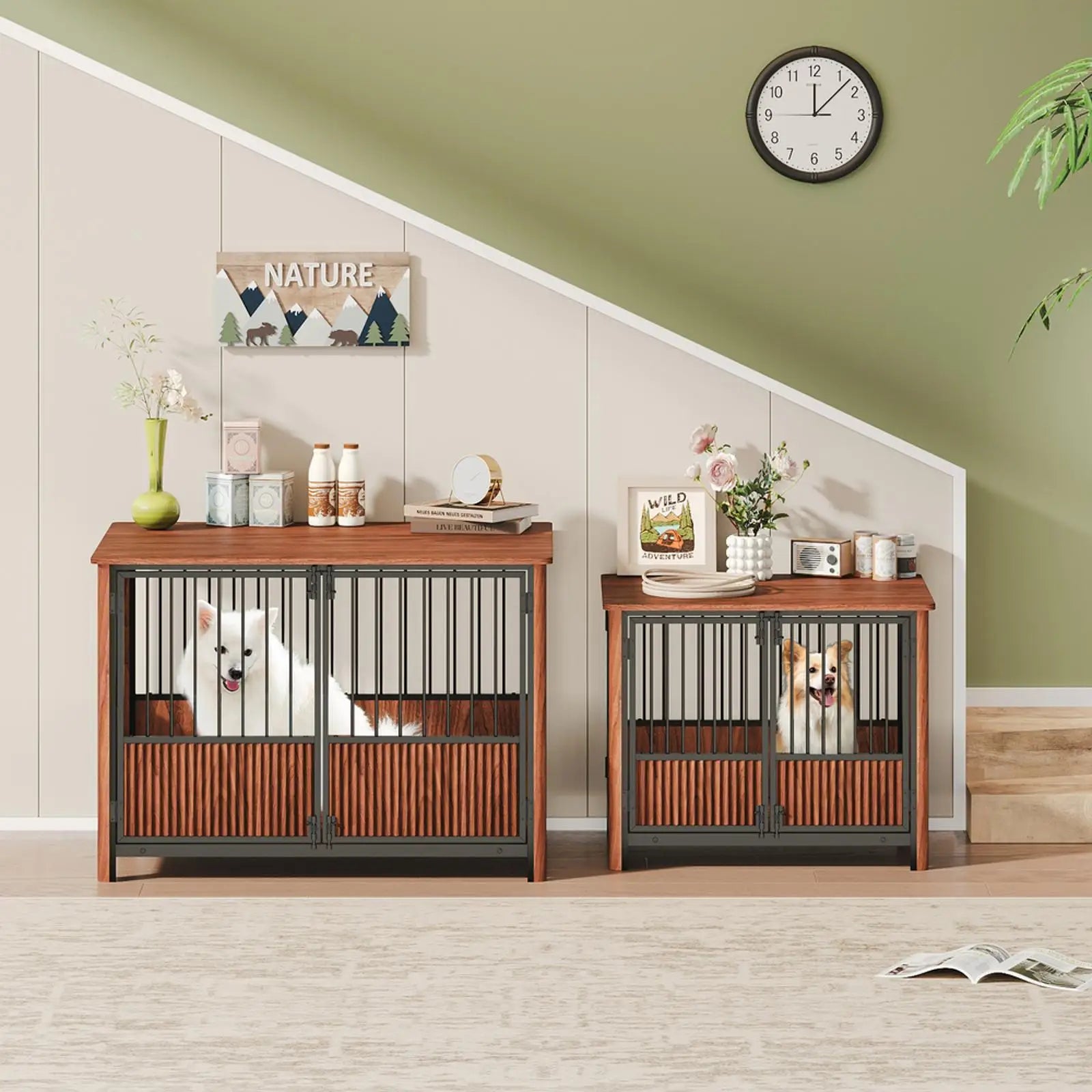 Pens Hutches Walnut Furniture Dog Cage Large Medium Pet House Decorative Indoor Crate Table for Bedroom