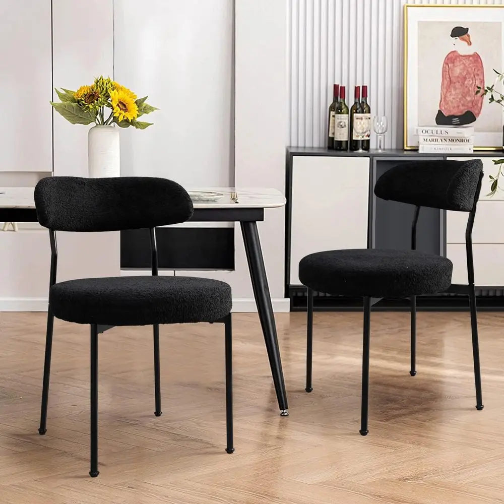 Table and Chair Set 31.5 Black Round Tableamp2 Boucle Upholstered Chairs for Kitchen Dining Room Small Space 3 Piece Dining Tabl