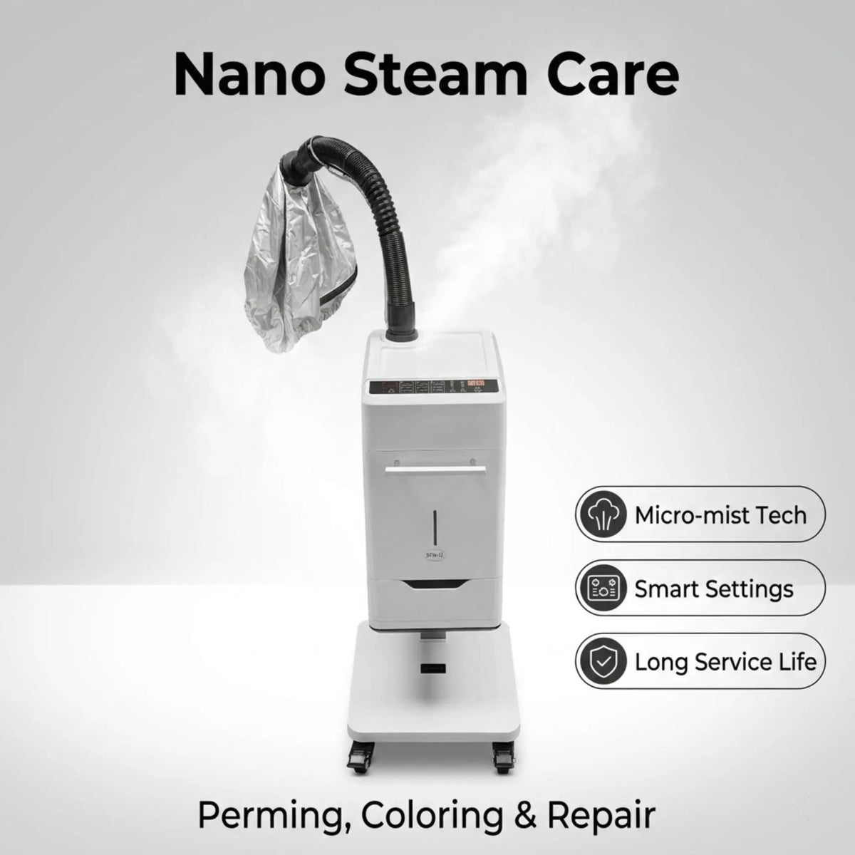 Nano Hair Steamer Machine Home Beauty Salon Floor Stand Micro Mist Damaged Hair Repair Perming Scalp Care Smart Control