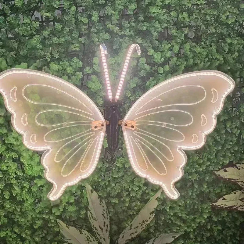 2 Pieces of LED Outdoor Simulation Dynamic Static Butterfly Lights Holiday Party Decorations Party Accessories