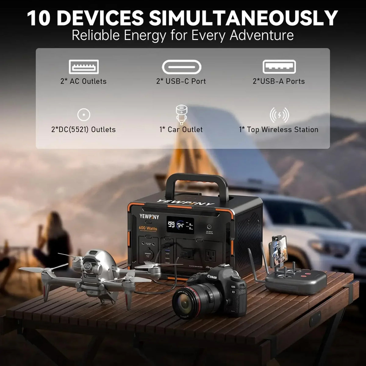 600W Solar Generator 599.4Wh Portable Power Station, 162000mAh Battery w/ PD100W & Pure Sine Wave AC, Solar Charging
