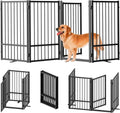 Foldable Metal Pet Gate with Door, 32" Height Freestanding Dog Fence for Indoor Outdoor Use