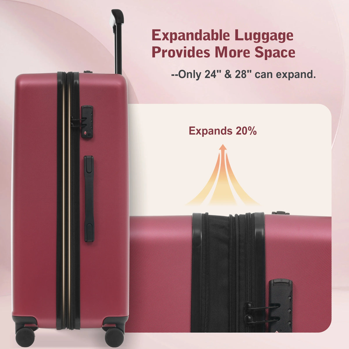 Luggage Sets 5 Piece with Front Opening, Hardside Expandable Carry On Suitcase Set with Double Spinner Wheel