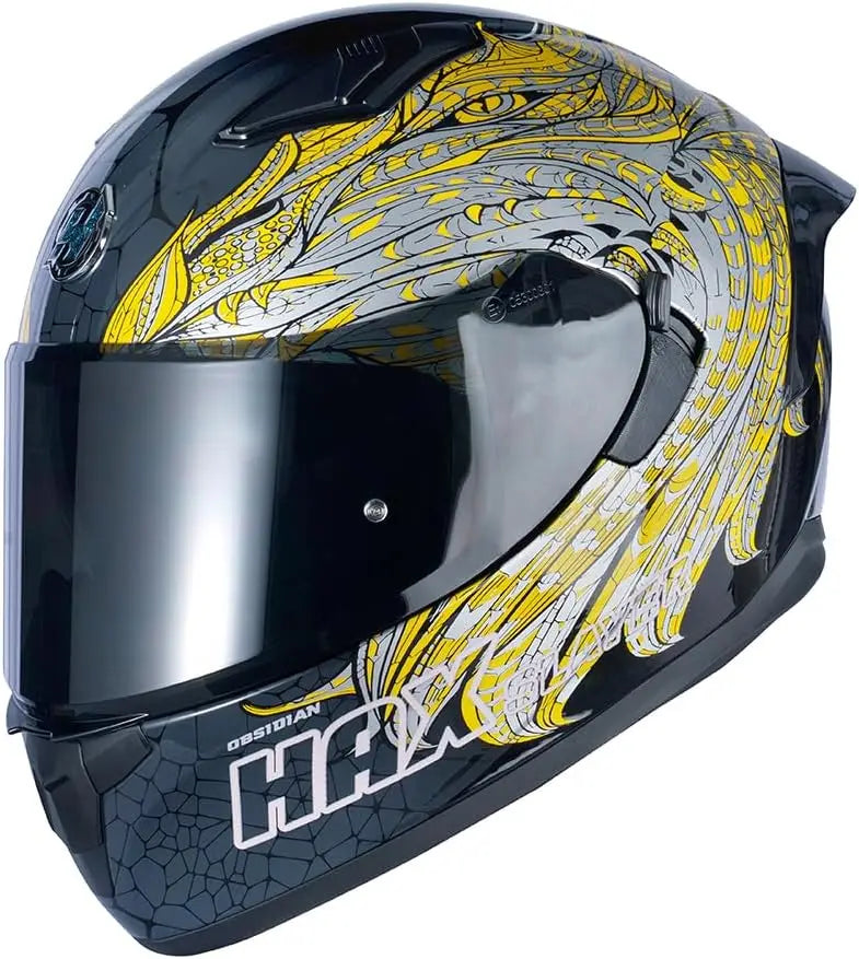 Obsidian Full Face Dual Visor Adult Motorcycle Helmet for Motorbike Street Bike with Pinlock Ready DOT Approved Slayer Gold M