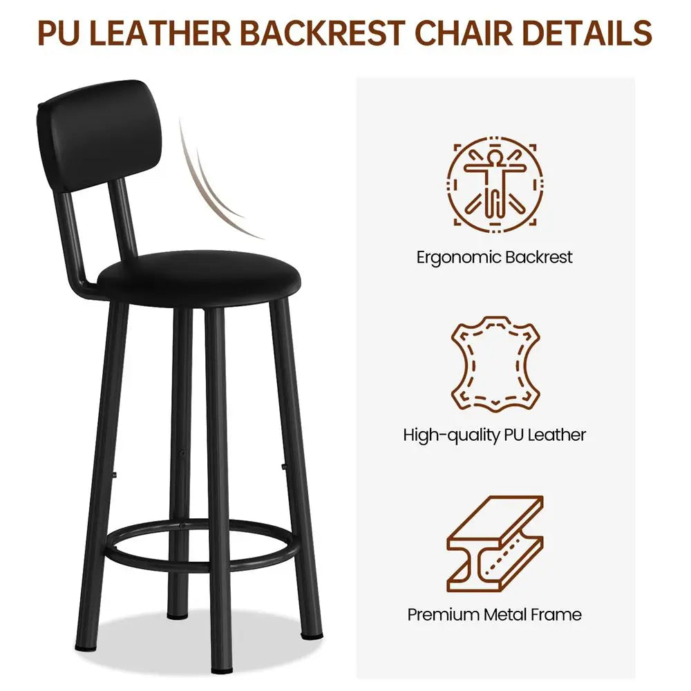 Dining Table Set for 2, Bar Table and Chairs Set with 3 Storage Shelves, Tall Dining with 2 PU Leather Backrest Stools for Small