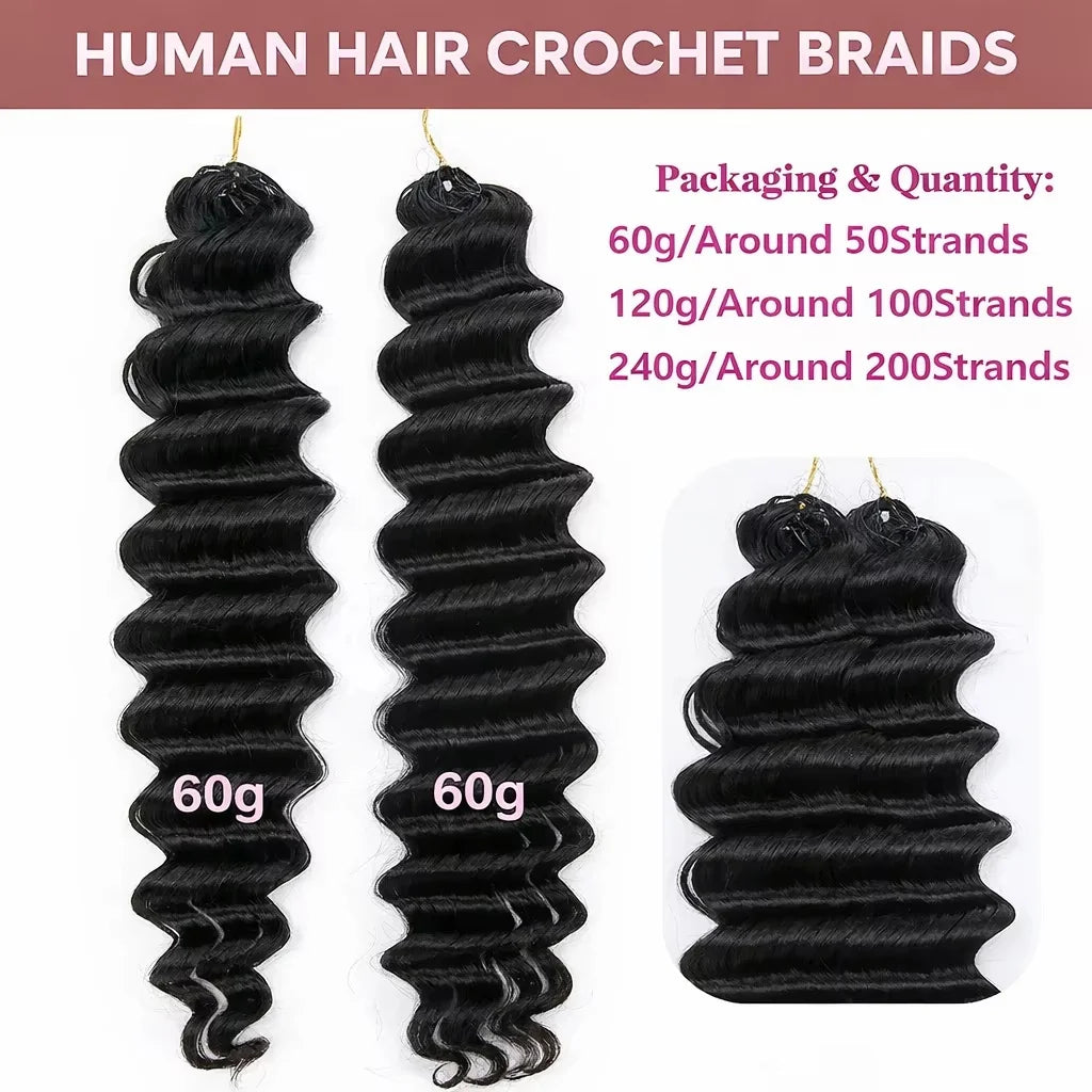 Deep Wave Crochet Human Hair Extensions Knotless Pre-Separated Curly Crochet Braids Weight Reusable Brazilian Hair Extension