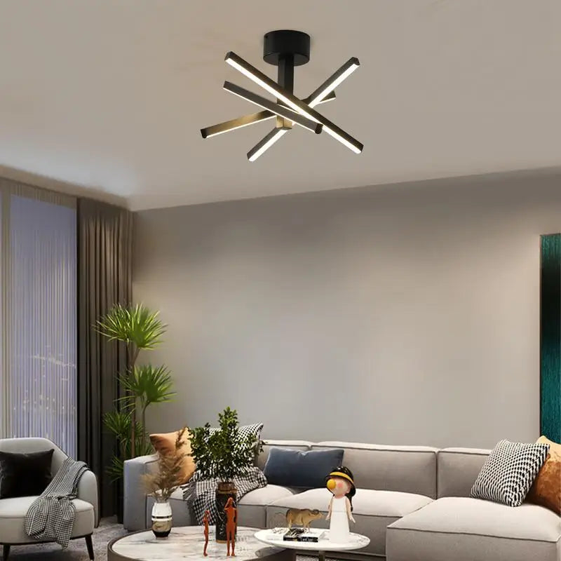 12" Modern LED Ceiling Light, Geometric Starburst Design, Black Finish for Living Room, Bedroom, Hallways, Energy-Efficient