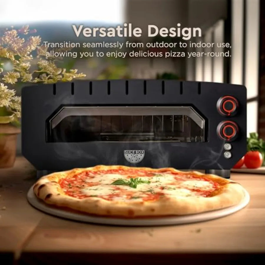 67970 Slice Box Outdoor Electric Pizza Oven for Outdoor Cooking Stainless Steel Construction Black Finish Rapid Heating and Eve