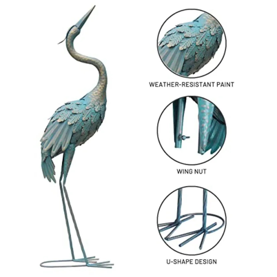 33-37 Inch Metal Crane Garden Statue Decor Bird Garden Sculpture Statues Outdoor Decoration for Yard Patio Lawn Backyard Pool S
