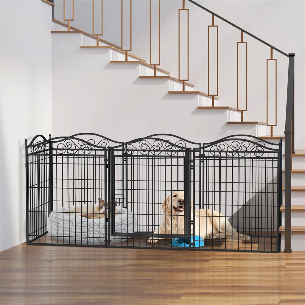 8 Panels Heavy Duty Metal Dog Playpen Indoor Outdoor Foldable Exercise Fence with Gate for Small/Medium Dogs