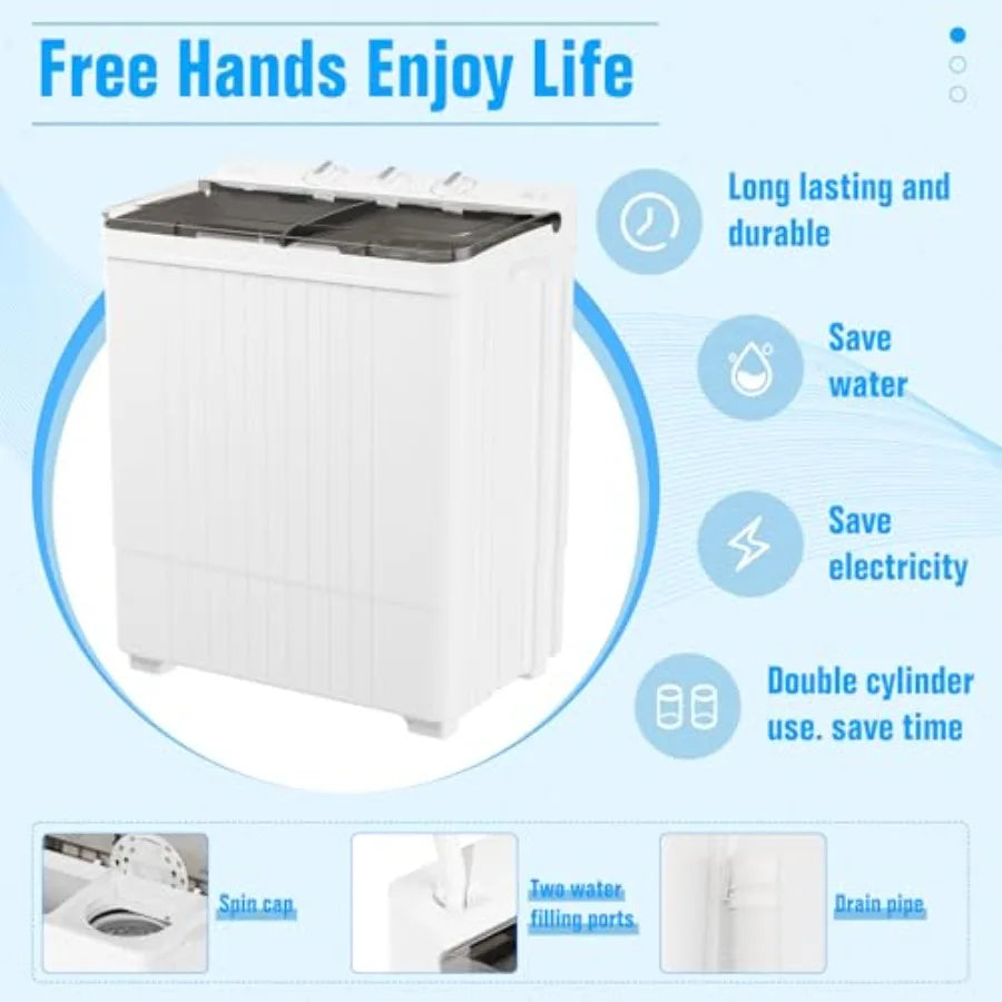 Portable Compact Washer and Dryer Combo 28Lbs with Longer Hose for rtments RVs and Dorms Grey Laundry Machine Twin Tub Mini Was