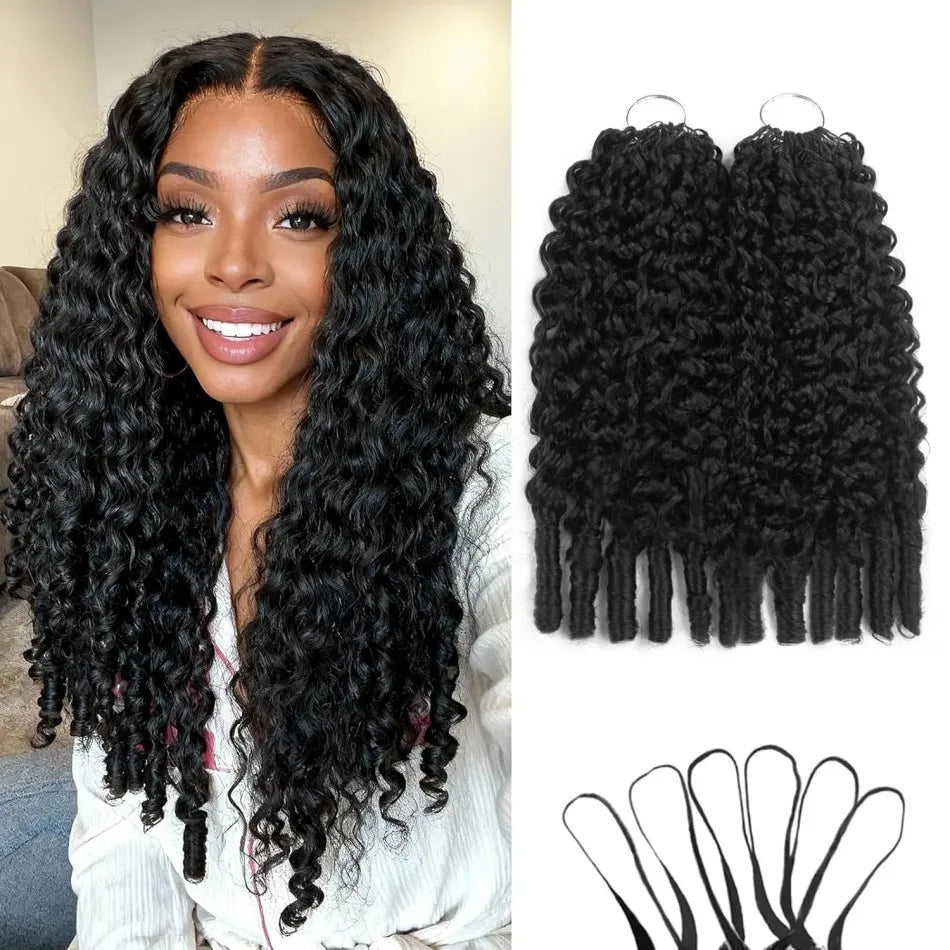 Burmese Curly Crochet Human Hair Extension Water Wave Brazilian Weave Pre Separated Knotless Feather Crochet Hair Bundles Black