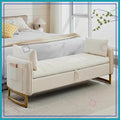 Velvet Storage Bench with Arms Gold Legs 2 Pillows Pockets King Bedroom Living Room Entryway 66", Customized