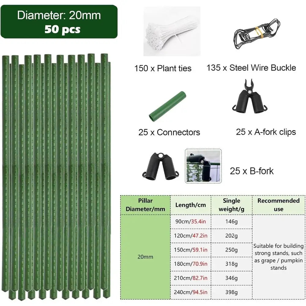 20-50 Pack Metal Garden Stakes, 6.9ft Climbing Trellis for Cucumber, Bean, and Climbing Plants
