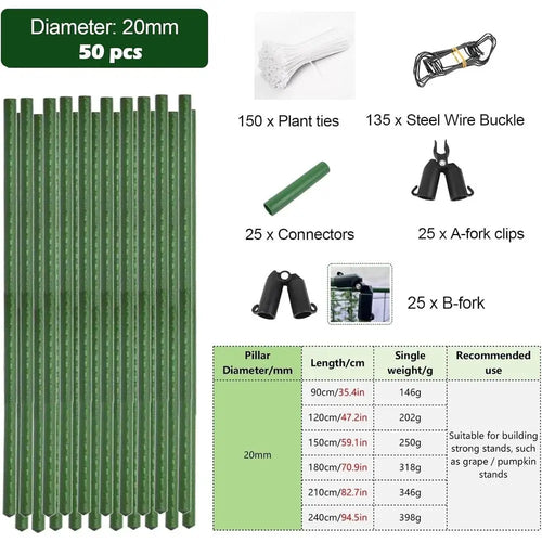 20-50 Pack Metal Garden Stakes, 6.9ft Climbing Trellis for Cucumber, Bean, and Climbing Plants