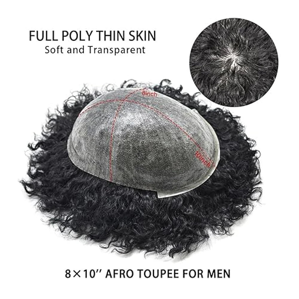 【TIMIA】Men's Wig 8x10 Human Hair 0.1 Toupee 6mm wave Full PU Afro Wig for Black Men Suitable for American Men #1B Nuture Black