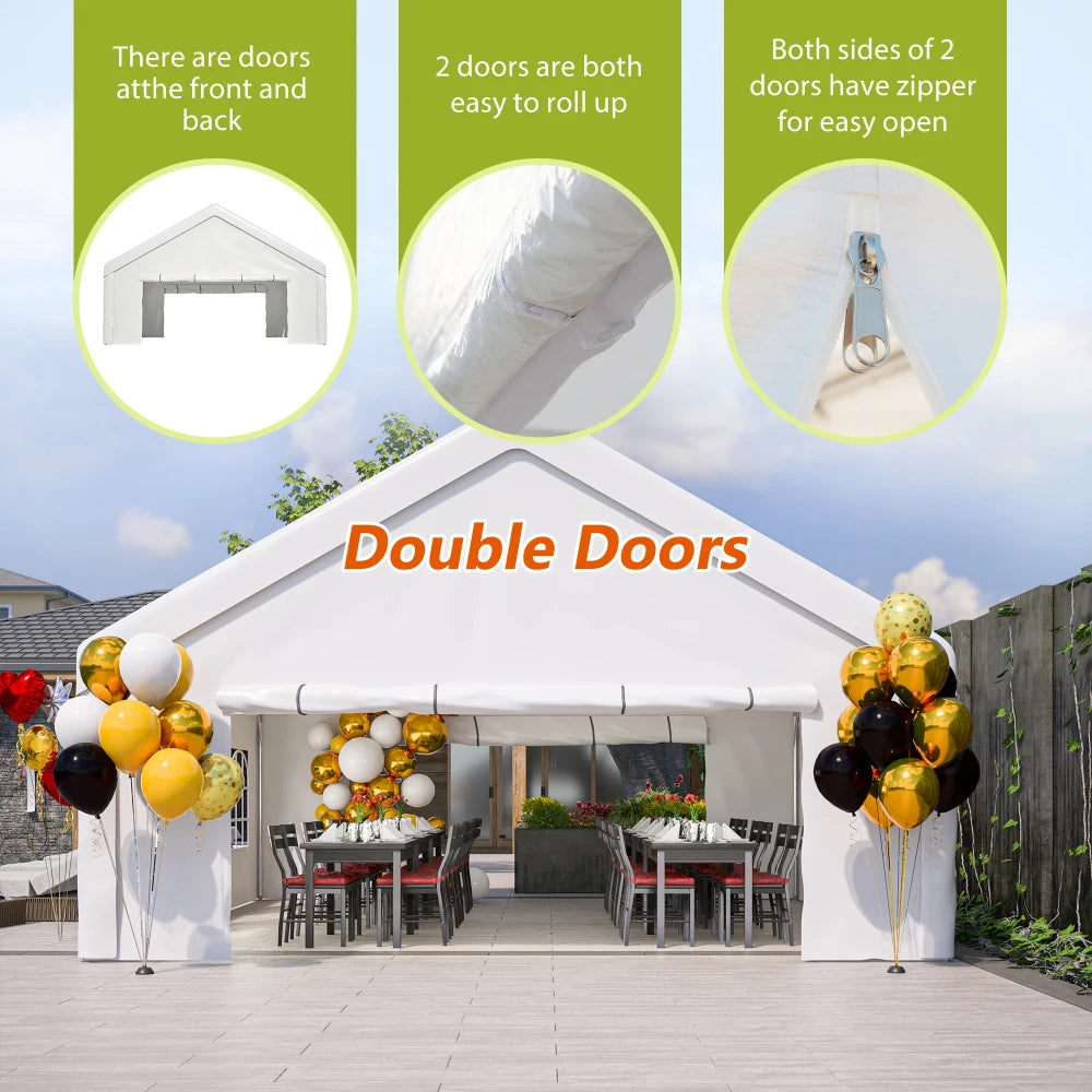 Spacious 20x20 FT Party Tent Removable Sidewalls 2 Storage Bags Waterproof UV Resistant PE Fabric Outdoor Canopy for Wedding BBQ