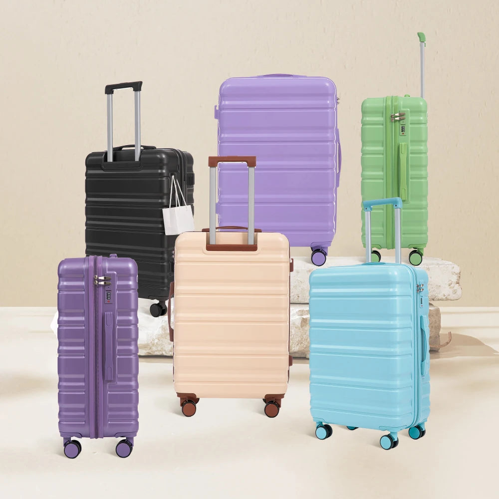 20/24/28 Inch 3 Piece ABS Hardshell Luggage Set Spinner Wheels Combination Lock Matching Color Travel Suitcase Purple