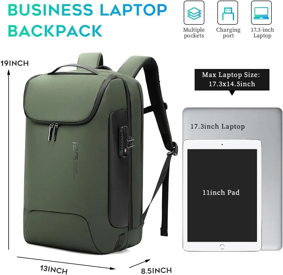 Anti-Theft Tech Backpack with USB3.0 Charging Port, 17 Inch Laptop Travel Bag for Men and Women