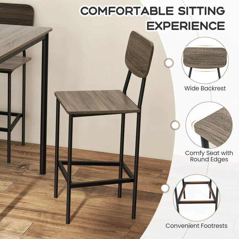 5Piece Dining Table Set W Counter Height Table amp 4 Bar Stools, Modern Kitchen Dining Set W Footrest amp Backrest, SpaceSaving