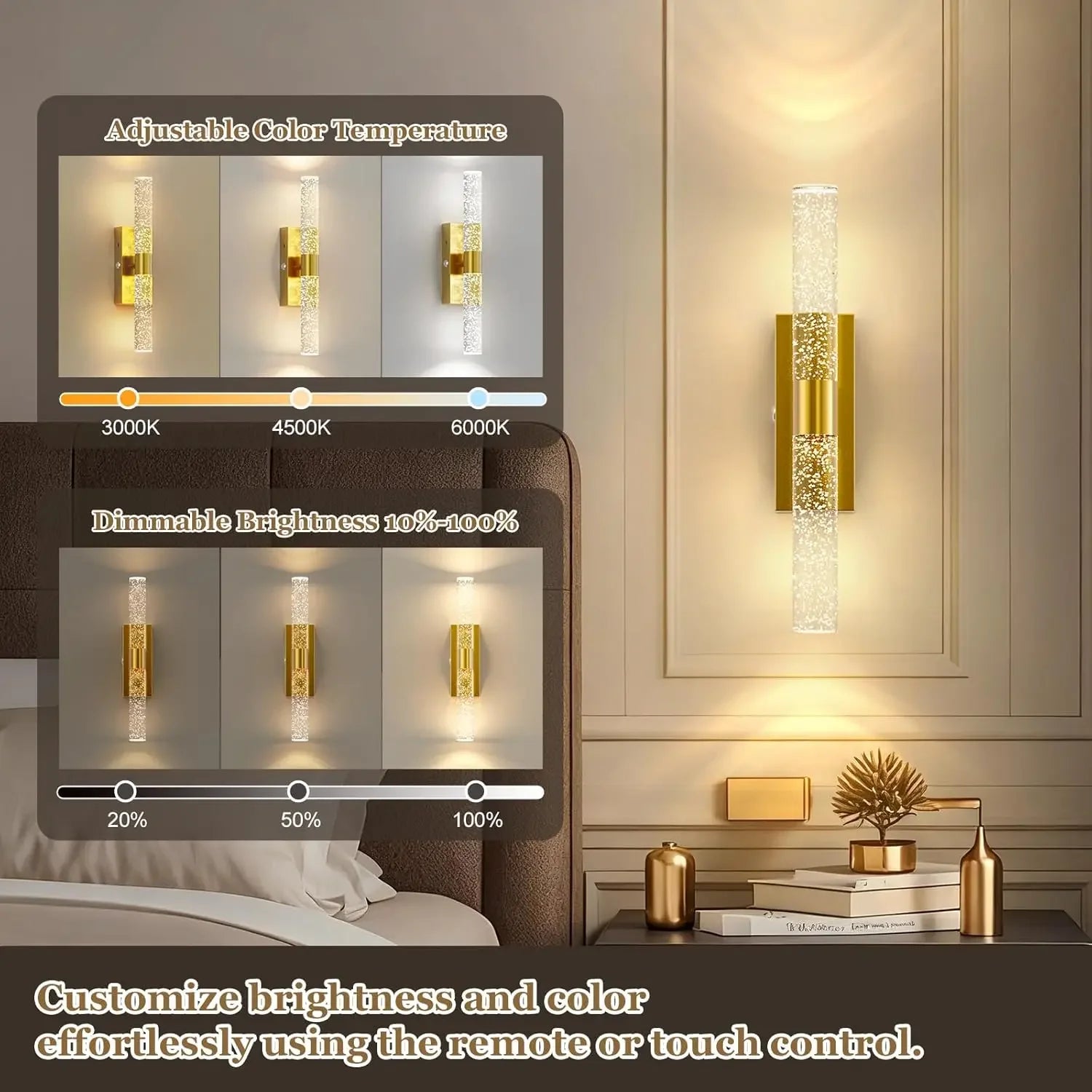 20000mAh Battery Operated Wall Sconces: 17 Inch Rechargeable Wall Lights Set of 2 with Arylic Shade - 3000K-6000K Dimmable Wirel