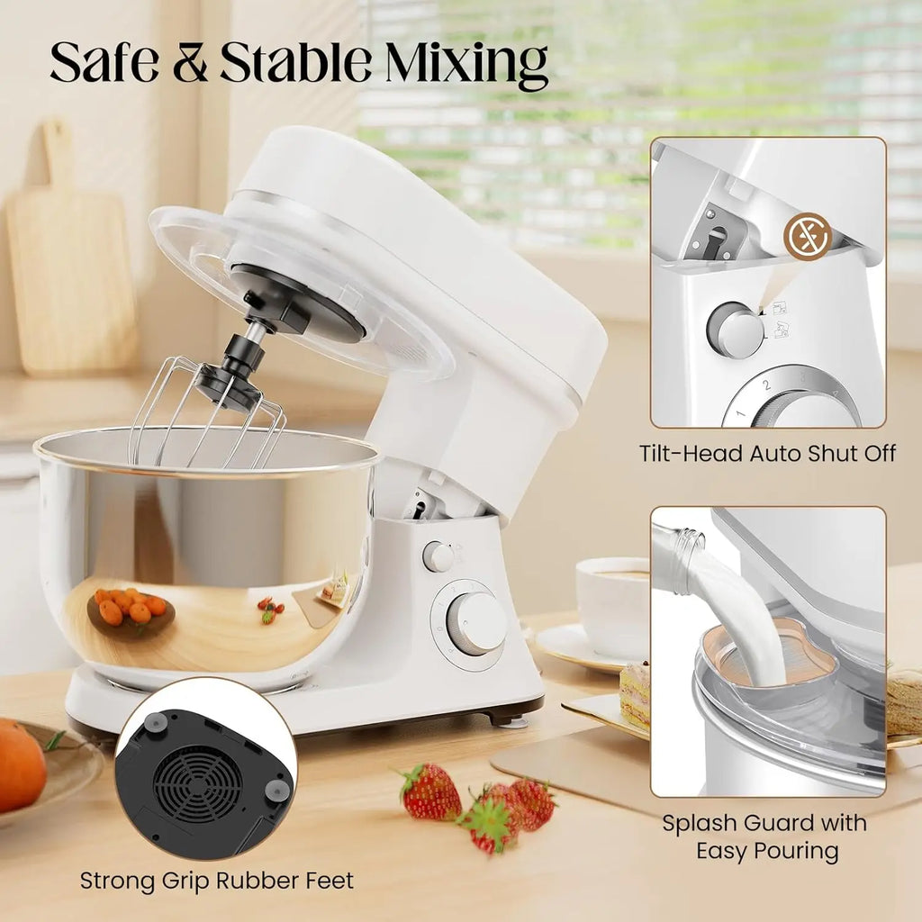 800W Electric Stand Mixer with 5.3QT Bowl, 6-Speed Control, Dough Hook, Whisk, Beater for Baking