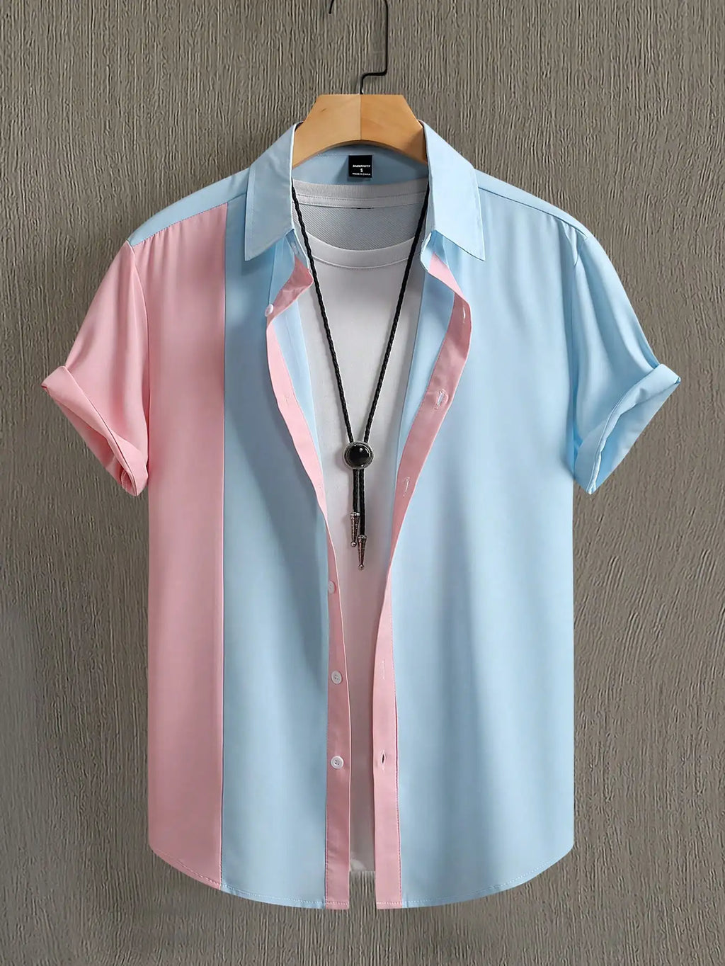 Men's Color Block Short Sleeve Casual Shirt with Contrast Placket
