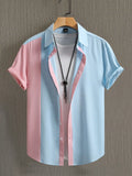 Men's Color Block Short Sleeve Casual Shirt with Contrast Placket